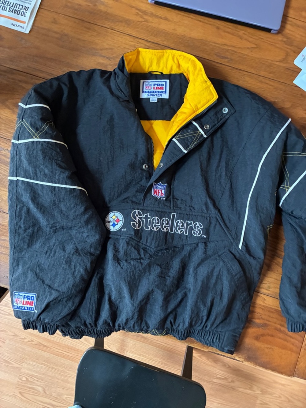 NFL PRO LINE STARTER Black and Gold Pittsburgh Steelers Pullover Puffer Jacket